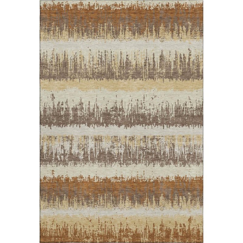 8' X 10' Coffee Beige And Copper Striped Washable Area Rug With UV Protection