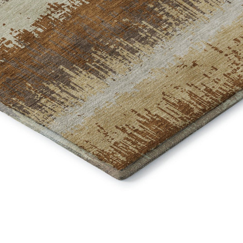 9' X 12' Coffee Beige And Copper Striped Washable Area Rug With UV Protection