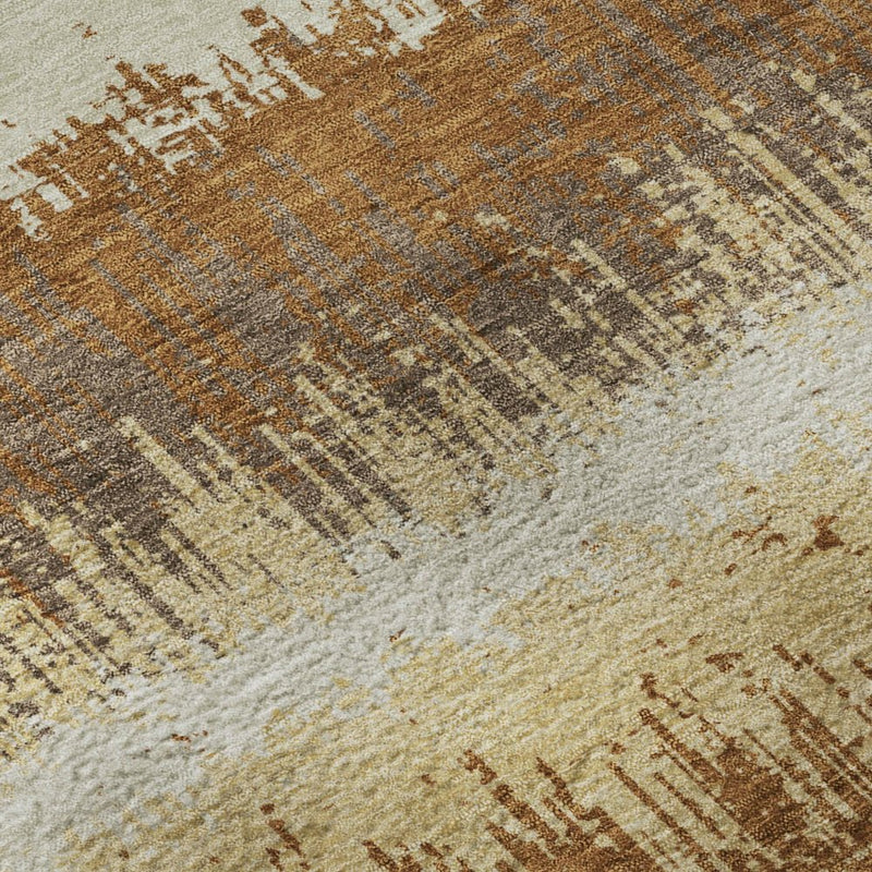 9' X 12' Coffee Beige And Copper Striped Washable Area Rug With UV Protection