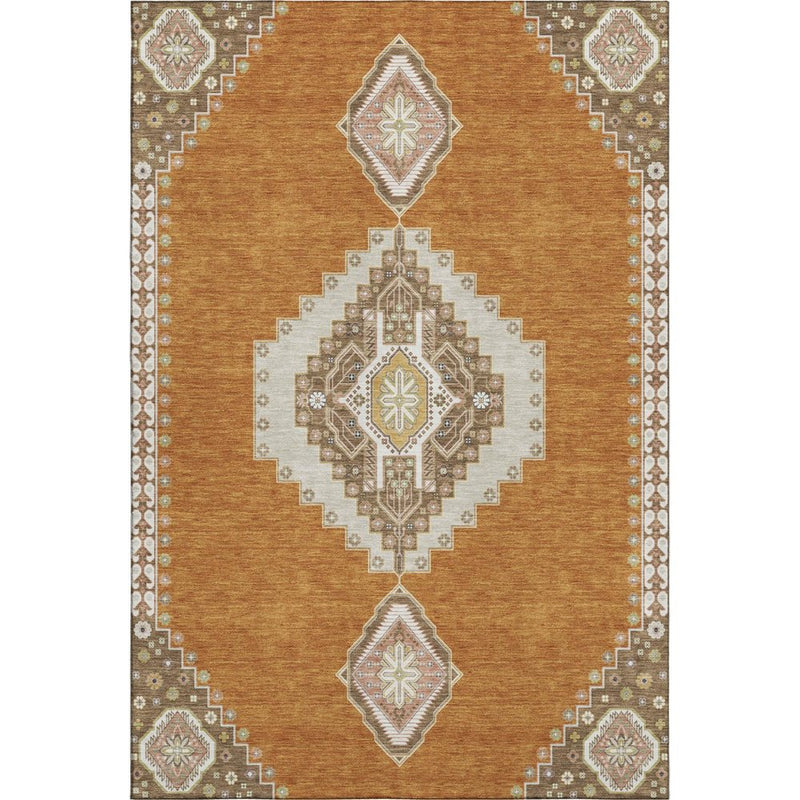 5' X 8' Copper Gold And Beige Oriental Washable Area Rug With UV Protection