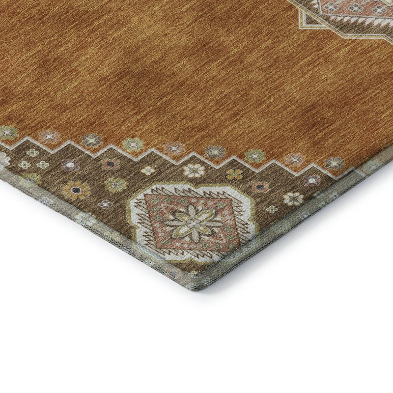 5' X 8' Copper Gold And Beige Oriental Washable Area Rug With UV Protection
