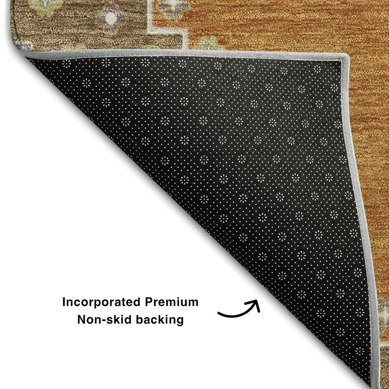 10' X 14' Copper Gold And Beige Oriental Washable Area Rug With UV Protection