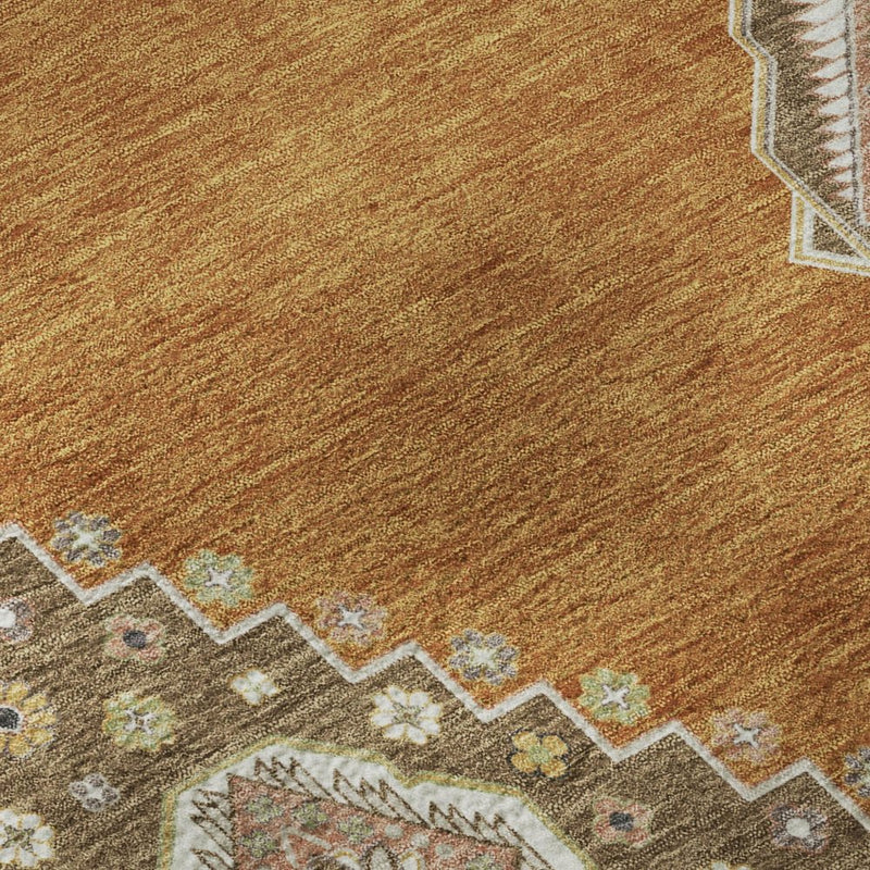 10' X 14' Copper Gold And Beige Oriental Washable Area Rug With UV Protection