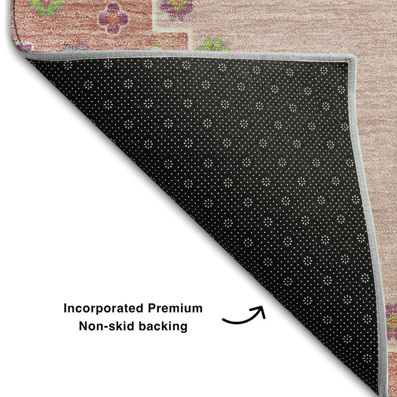 9' X 12' Pink Ivory And Gray Oriental Washable Area Rug With UV Protection