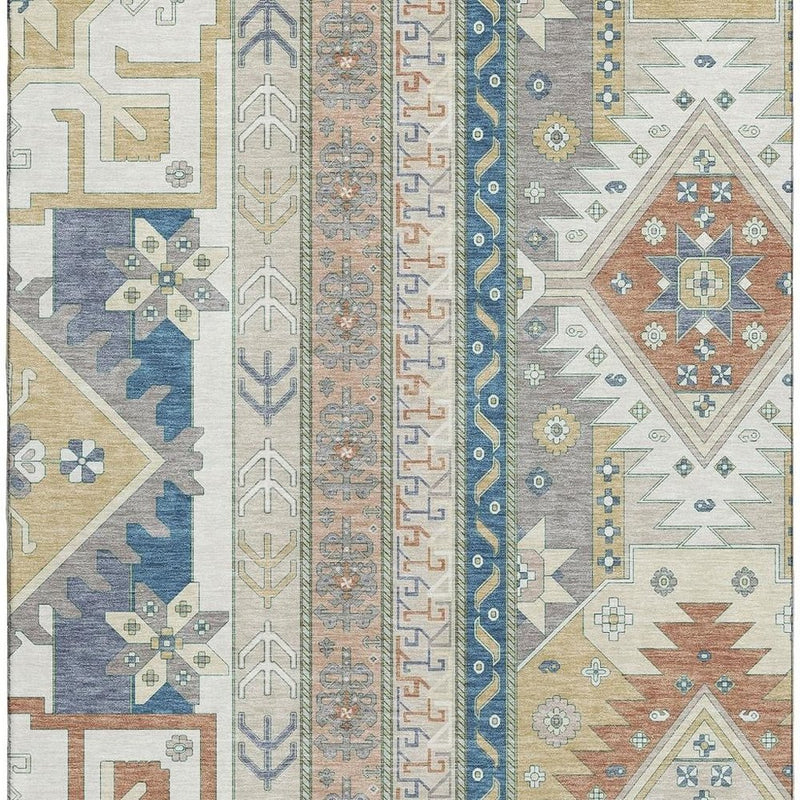 9' X 12' Ivory Copper And Teal Southwestern Washable Area Rug With UV Protection