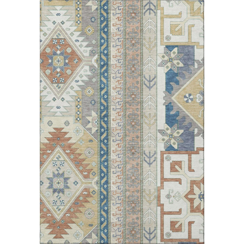 9' X 12' Ivory Copper And Teal Southwestern Washable Area Rug With UV Protection
