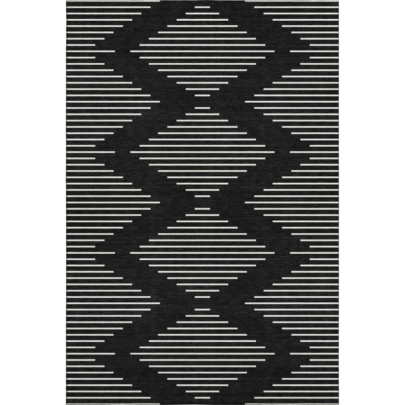 9' X 12' Black And Ivory Geometric Washable Area Rug With UV Protection
