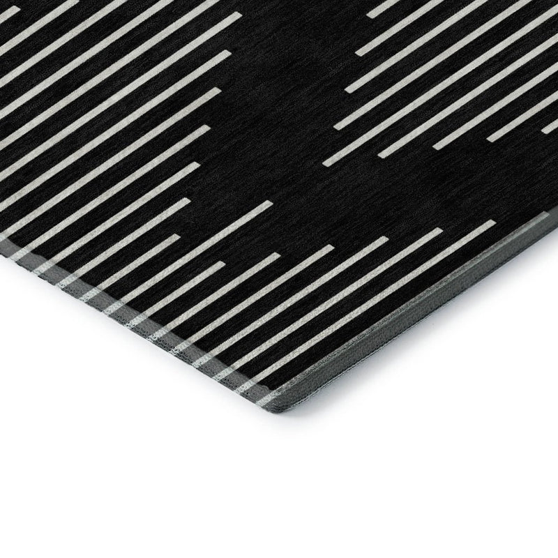10' X 14' Black And Ivory Geometric Washable Area Rug With UV Protection