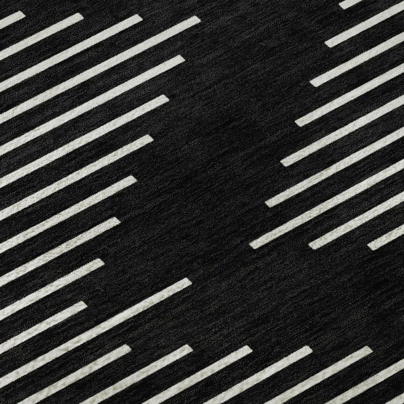 10' X 14' Black And Ivory Geometric Washable Area Rug With UV Protection