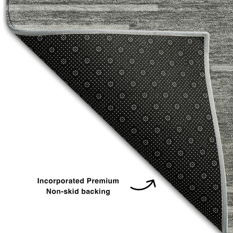 8' X 10' Charcoal And Silver Geometric Washable Area Rug With UV Protection