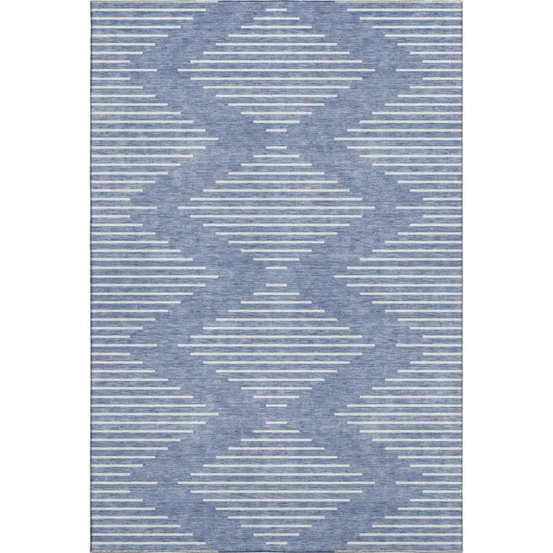 5' X 8' Denim Blue And Ivory Geometric Washable Area Rug With UV Protection