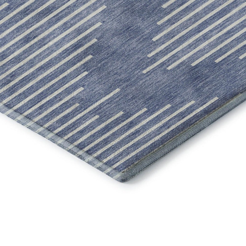 5' X 8' Denim Blue And Ivory Geometric Washable Area Rug With UV Protection