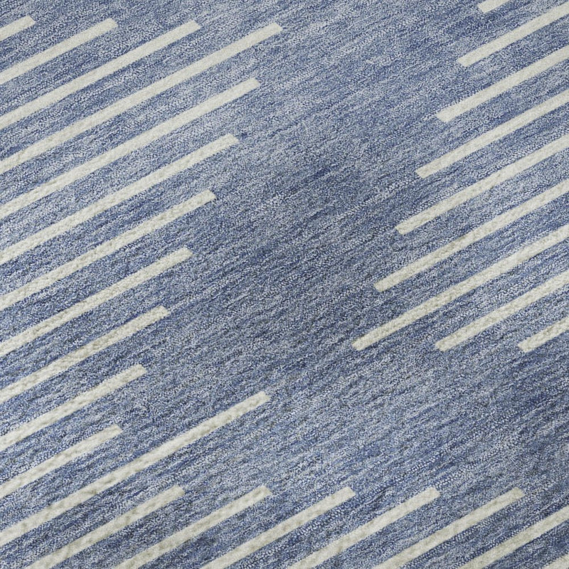 8' Denim Blue And Ivory Geometric Washable Round Rug With UV Protection
