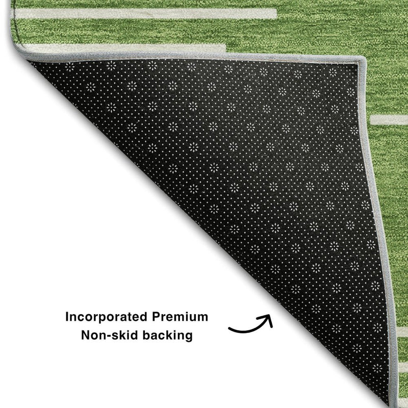 5' X 8' Green And Ivory Geometric Washable Area Rug With UV Protection
