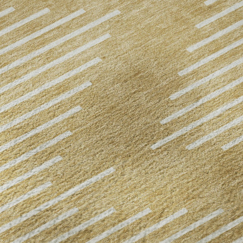 5' X 8' Gold And Ivory Geometric Washable Area Rug With UV Protection