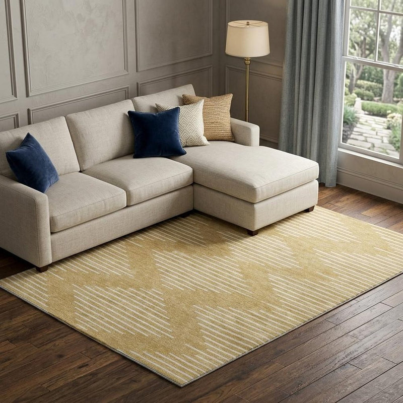 8' X 10' Gold And Ivory Geometric Washable Area Rug With UV Protection