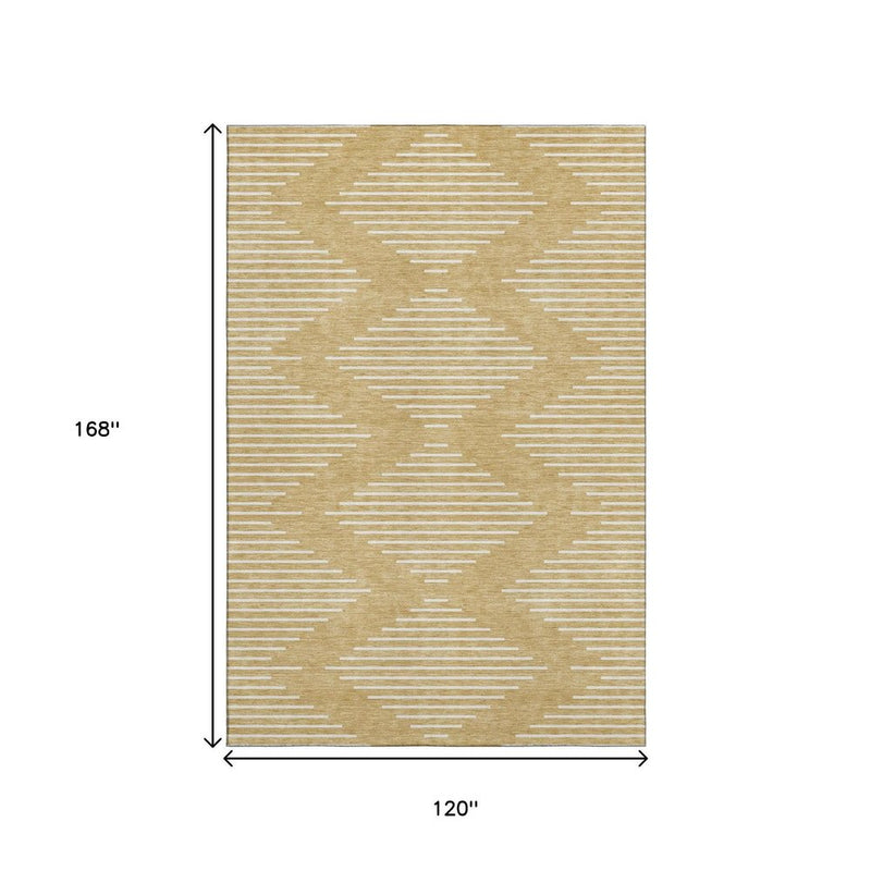 10' X 14' Gold And Ivory Geometric Washable Area Rug With UV Protection