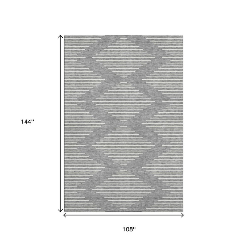 9' X 12' Gray And Ivory Geometric Washable Area Rug With UV Protection