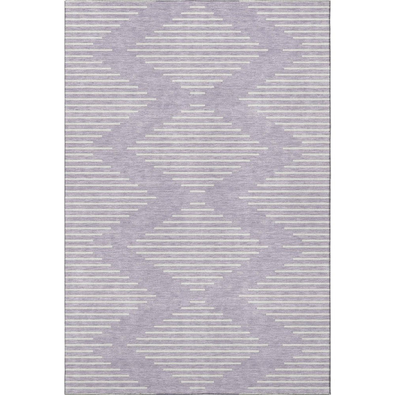 5' X 8' Lavender And Ivory Geometric Washable Area Rug With UV Protection