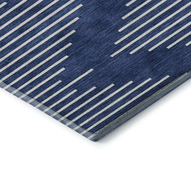 5' X 8' Navy Blue And Ivory Geometric Washable Area Rug With UV Protection