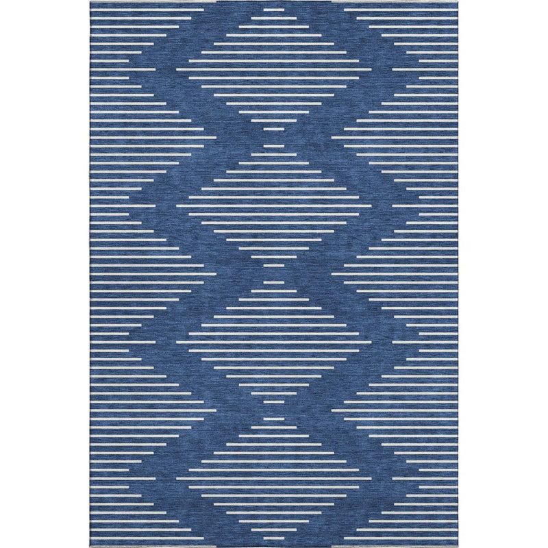 10' X 14' Navy Blue And Ivory Geometric Washable Area Rug With UV Protection