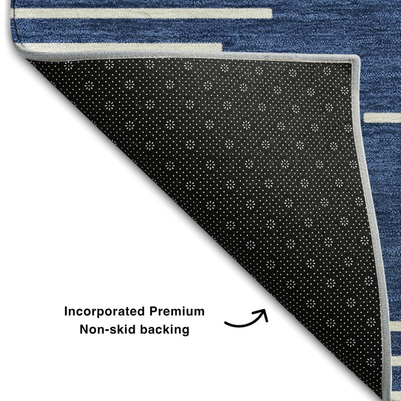 10' X 14' Navy Blue And Ivory Geometric Washable Area Rug With UV Protection