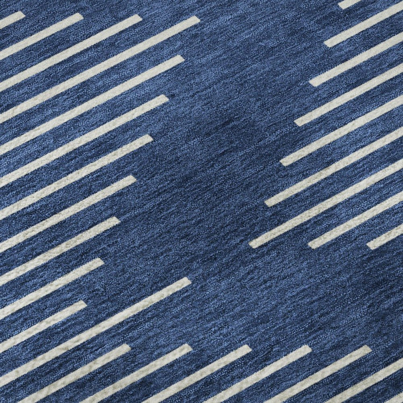 10' X 14' Navy Blue And Ivory Geometric Washable Area Rug With UV Protection