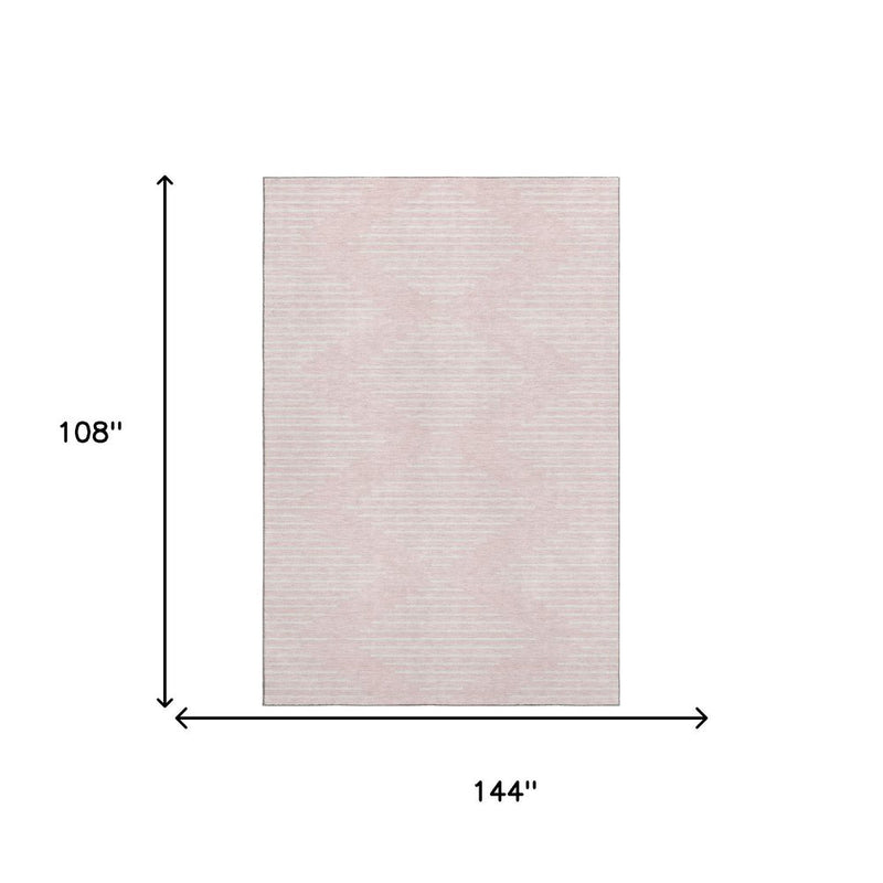9' X 12' Pink And Ivory Geometric Washable Area Rug With UV Protection