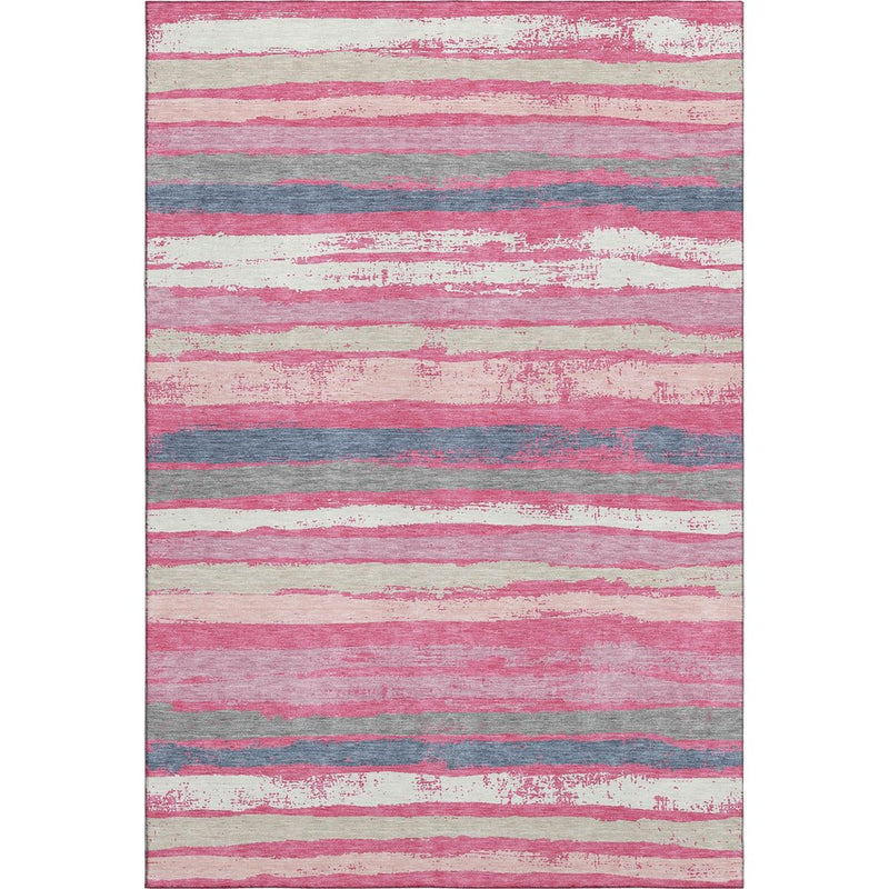 8' X 10' Pink Beige And Blue Striped Washable Area Rug With UV Protection