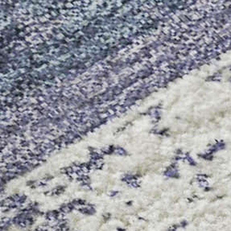 8' Purple Gold And Ivory Striped Washable Round Rug With UV Protection