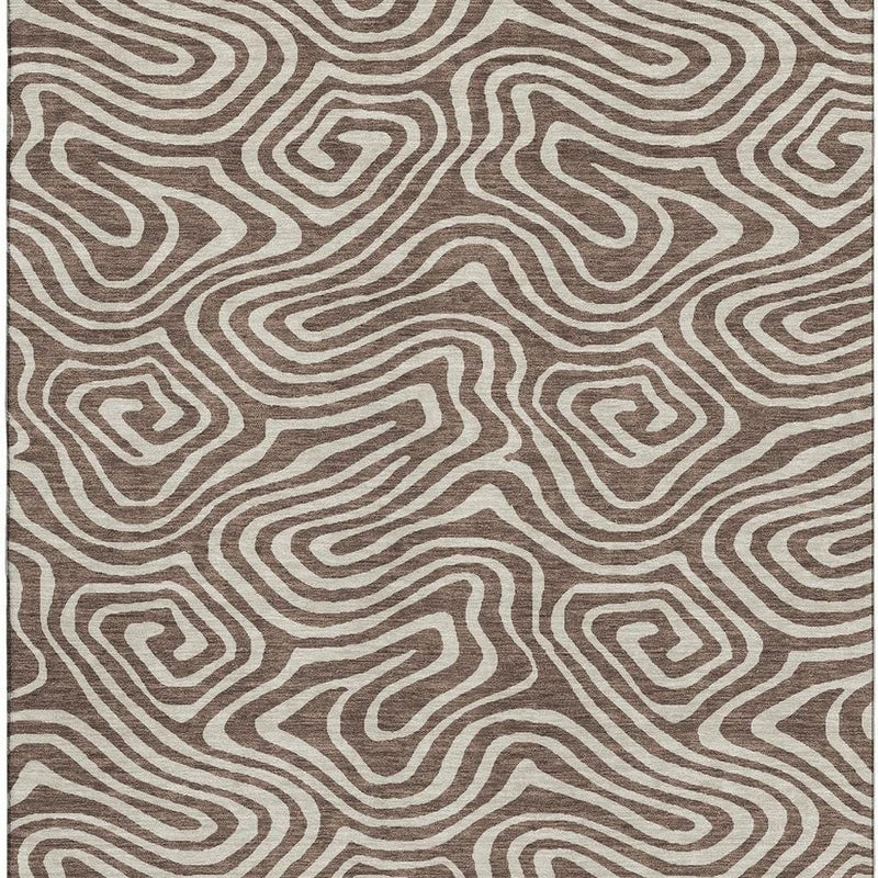 8' X 10' Brown And Beige Abstract Washable Area Rug With UV Protection