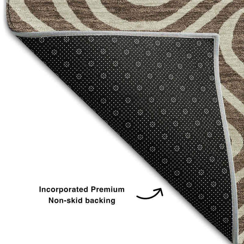9' X 12' Brown And Beige Abstract Washable Area Rug With UV Protection