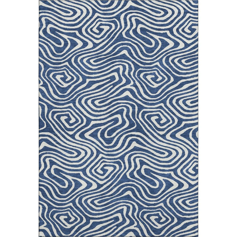 9' X 12' Navy Blue And Ivory Abstract Washable Area Rug With UV Protection