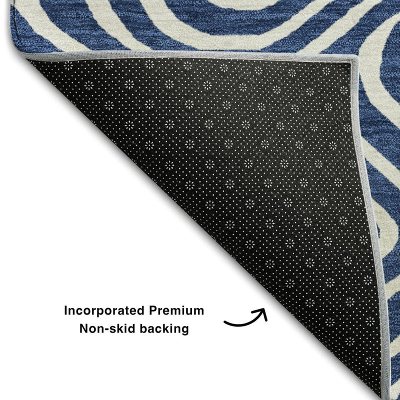 9' X 12' Navy Blue And Ivory Abstract Washable Area Rug With UV Protection