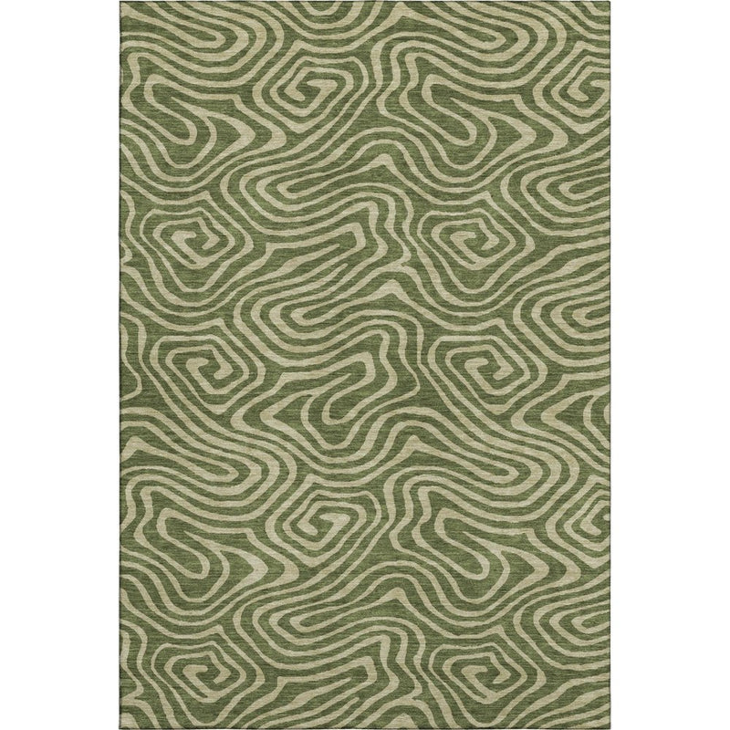 9' X 12' Olive Green And Beige Abstract Washable Area Rug With UV Protection