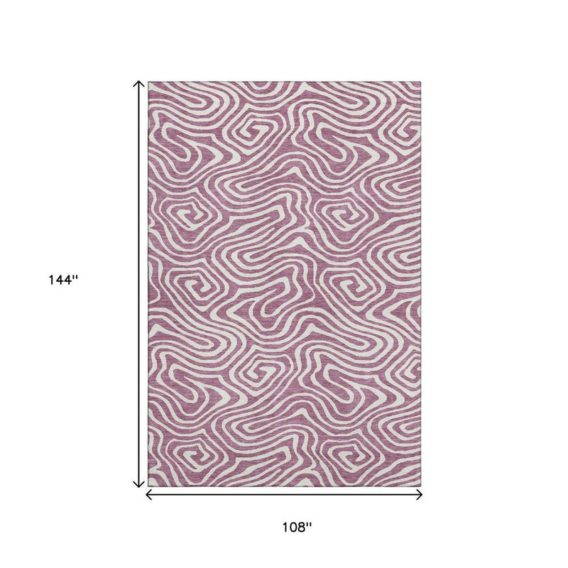 9' X 12' Plum And Ivory Abstract Washable Area Rug With UV Protection