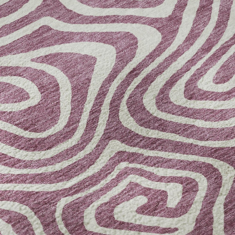 9' X 12' Plum And Ivory Abstract Washable Area Rug With UV Protection