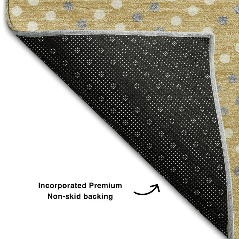 8' X 10' Gold Ivory And Gray Polka Dot Washable Area Rug With UV Protection