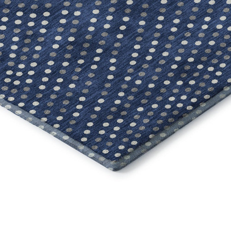 8' X 10' Navy Blue Ivory And Gray Polka Dot Washable Area Rug With UV Protection