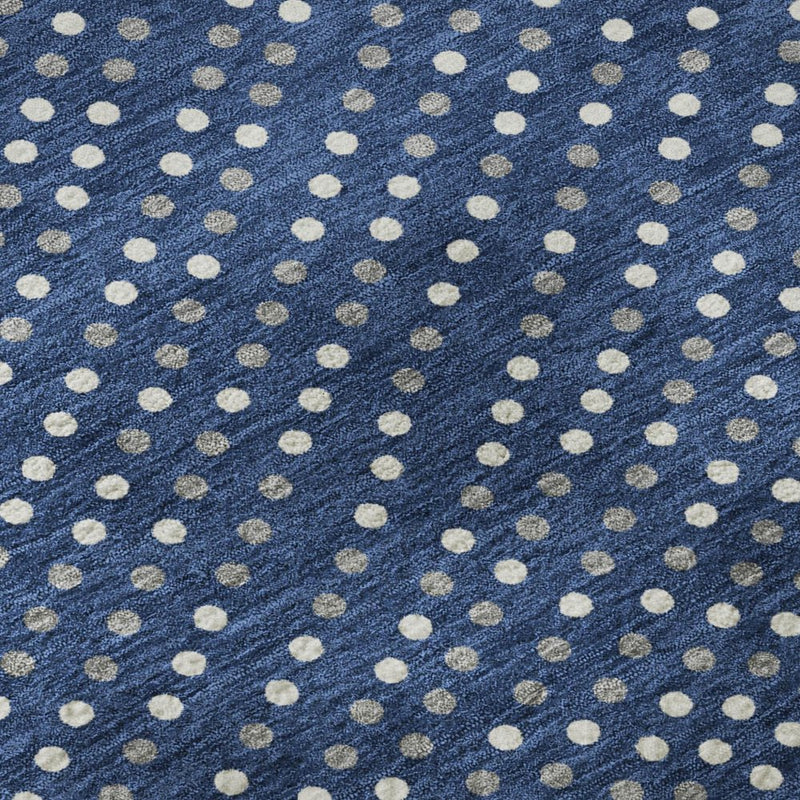 8' X 10' Navy Blue Ivory And Gray Polka Dot Washable Area Rug With UV Protection