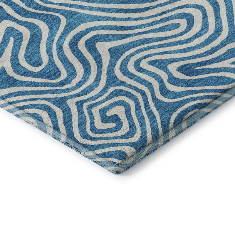 8' X 10' Teal And Ivory Abstract Washable Area Rug With UV Protection