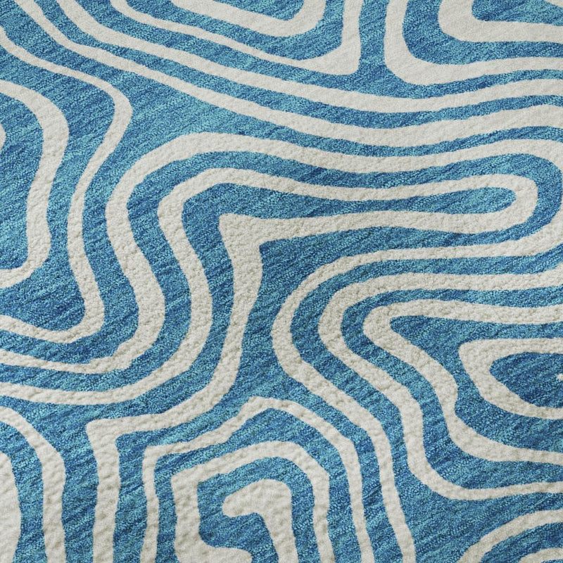 10' X 14' Teal And Ivory Abstract Washable Area Rug With UV Protection