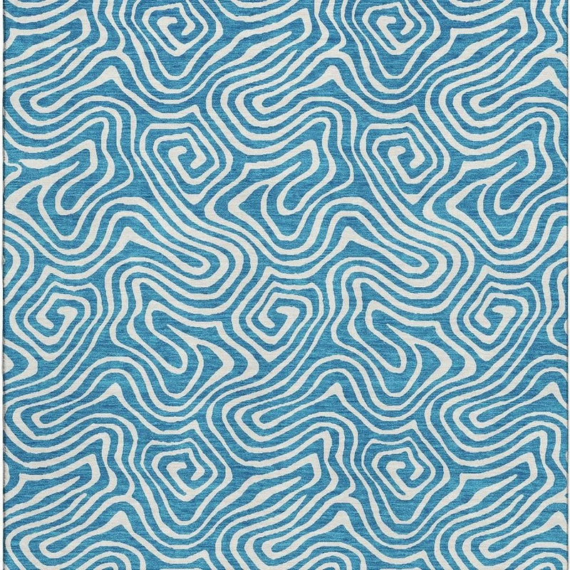 10' X 14' Teal And Ivory Abstract Washable Area Rug With UV Protection