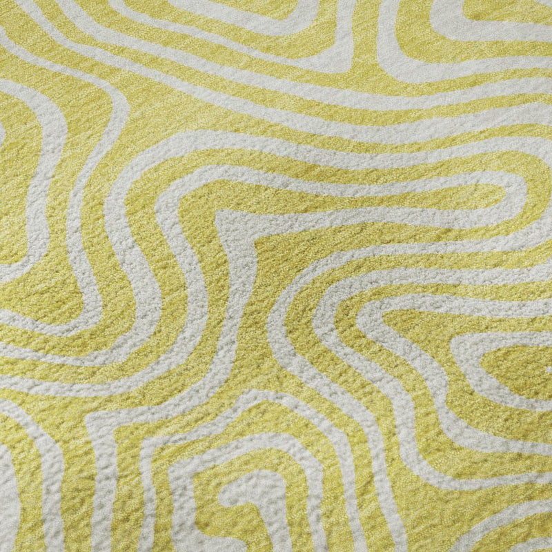 8' X 10' Yellow And Ivory Abstract Washable Area Rug With UV Protection