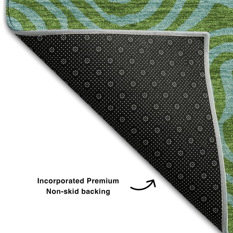 9' X 12' Green And Sky Blue Abstract Washable Area Rug With UV Protection