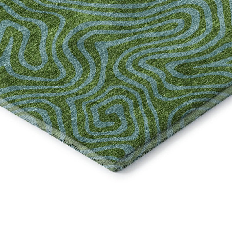 9' X 12' Green And Sky Blue Abstract Washable Area Rug With UV Protection