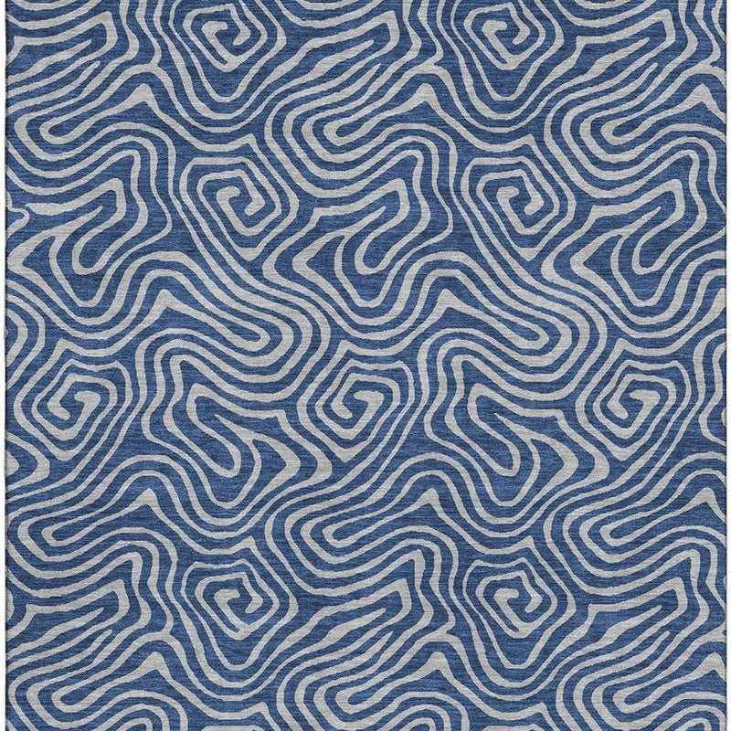 8' X 10' Navy Blue And White Abstract Washable Area Rug With UV Protection