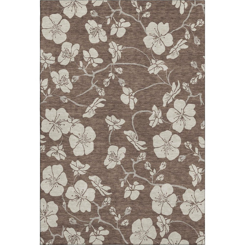 8' X 10' Brown And Beige Floral Washable Area Rug With UV Protection