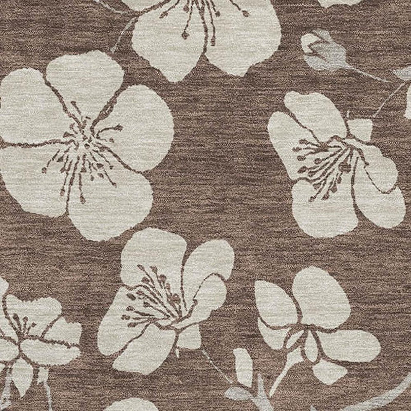 9' X 12' Brown And Beige Floral Washable Area Rug With UV Protection