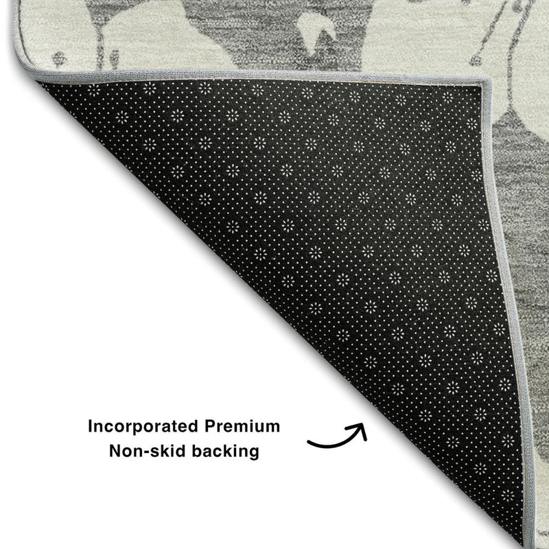 5' X 8' Gray And Ivory Floral Washable Area Rug With UV Protection